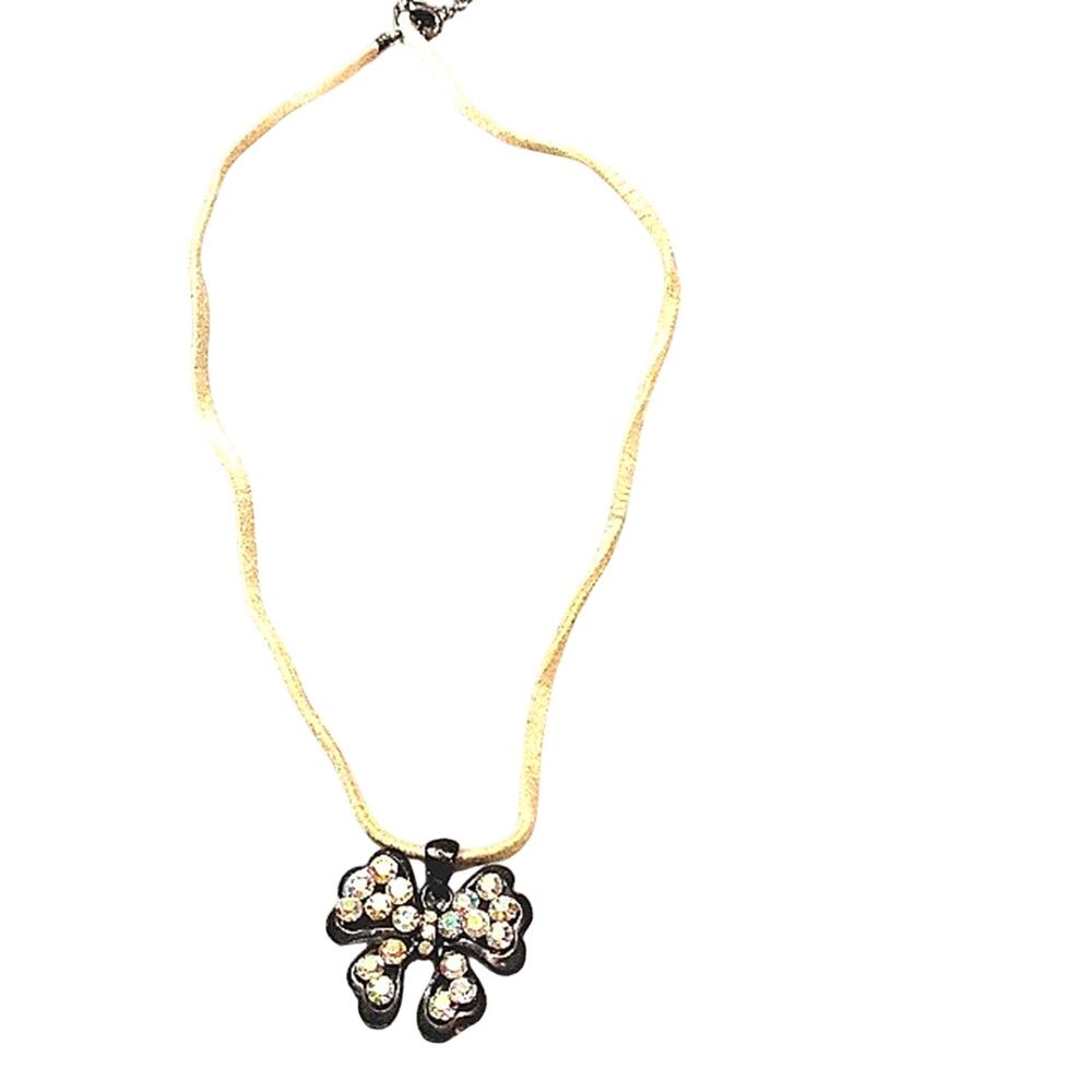 Vintage Hippie Butterfly Necklace Aurora Borealis Iridescent Beads Boho Leather